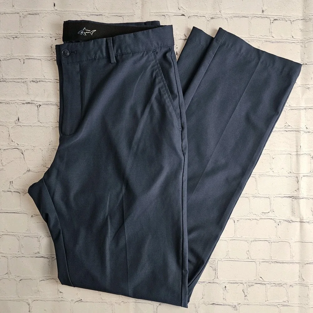 Greg Norman Men's Performance Pants Size 36x34 Navy Blue Golf Stretch Flat Front